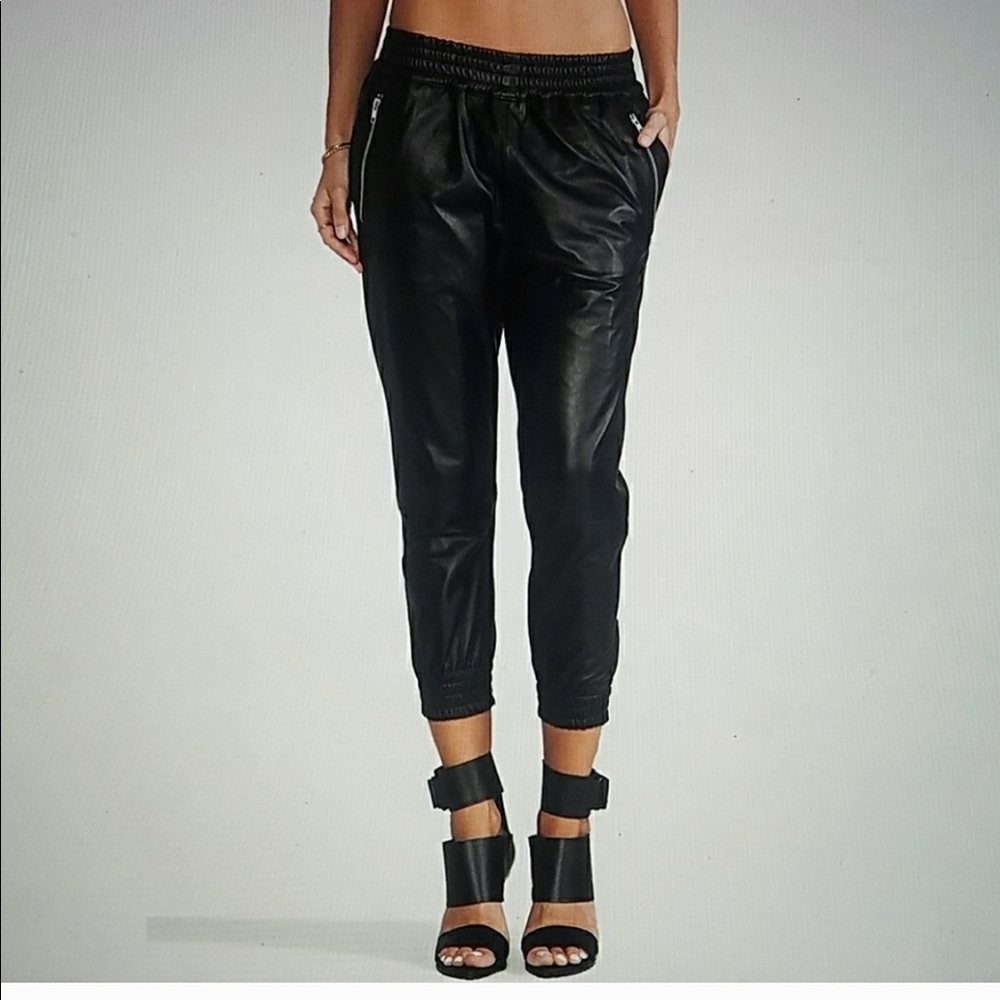 OAK black leather slouchy joggers